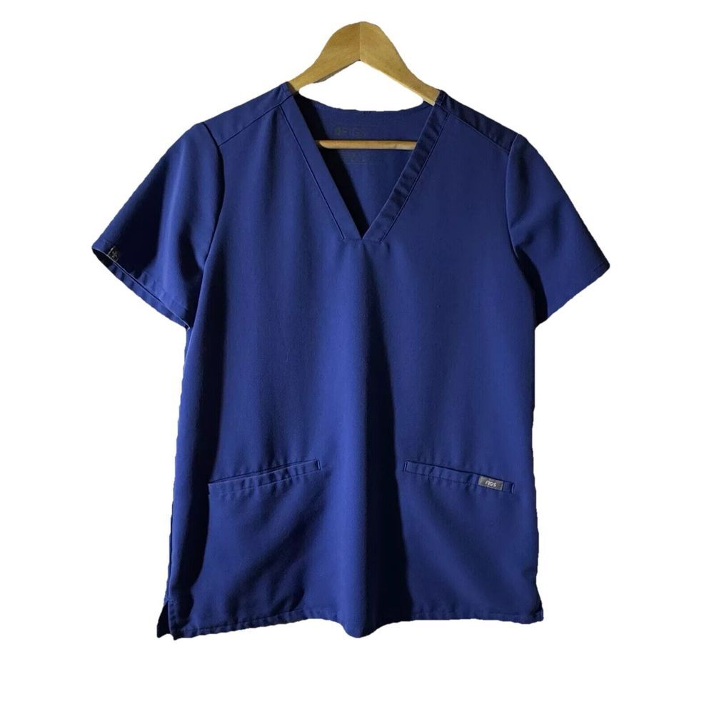 Figs Technical Collection Top Womens S‎ Small Blue Scrub V-Neck Medical Nurse